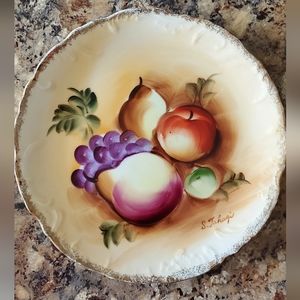 Enesco Hand Painted Decorative Fruit Plate 8", Signed, Japan, Gold Trim